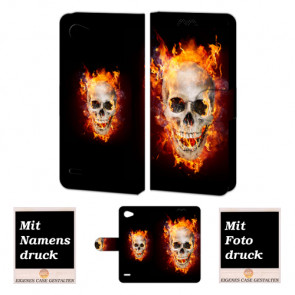 LG Q6 Personalisiert Handy Hülle Tasche mit Totenschädel - Feuer Foto Bild Druck
