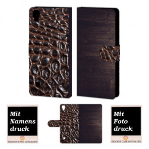 LG X Style Holz-croco Optik Handy Tasche Hülle Foto Bild Druck