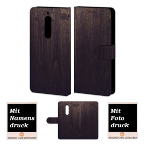 Nokia 5 Schutzhülle Handy Tasche mit Holz - Optik + Foto Logo Druck
