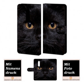 Schutzhülle Handy Tasche für Nokia 6 mit Schwarz Katze + Fotodruck