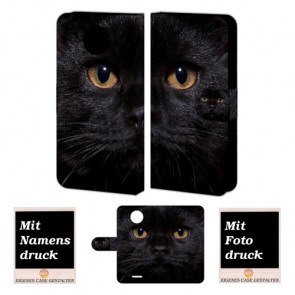 Motorola Moto C Plus Handyhülle mit Foto Bild Druck Schwarz Katze