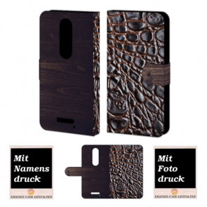 Moto Droid Turbo 2 Croco-Holz Optik Handy Tasche Hülle Foto Bild Druck