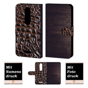 Moto Droid Turbo 2 Holz-croco Optik Handy Tasche Hülle Foto Bild Druck