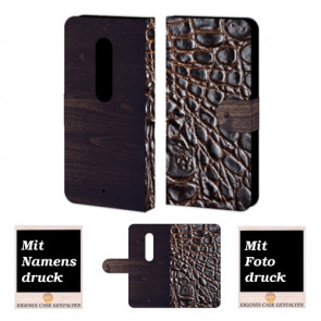 Moto X Play Croco-Holz Optik Handy Tasche Hülle Foto Bild Druck