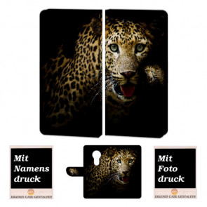Motorola Maoto E5 Schutzhülle Handy Tasche mit Leopard + Foto Druck Etui