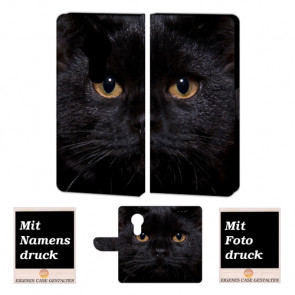 Motorola Moto E5 Play Handy Tasche mit Schwarz Katze + Fotodruck