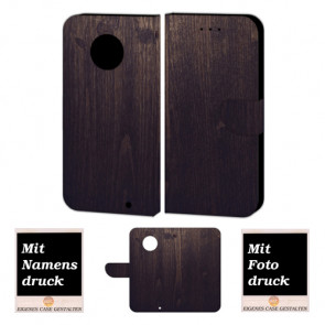 Motorola Maoto G6 Plus Handy Hülle Tasche mit Holz Optik + Bild + Text Druck Etui