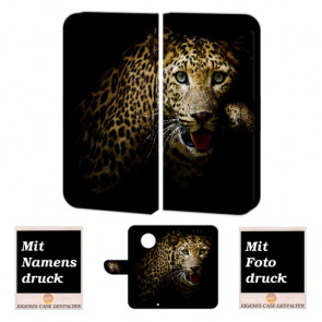 Motorola Maoto G6 Plus Schutzhülle Handy Tasche mit Leopard + Foto Druck Etui