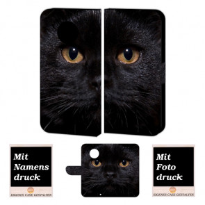 Motorola Maoto G6 Plus Schutzhülle Handy Tasche mit Schwarz Katze + Foto Druck