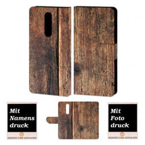 One Plus 6 Personalisierte Handy Hülle Tasche mit Holz + Foto Text Druck Etui