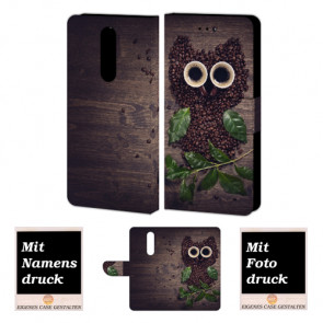 One Plus 6 Personalisierte Handy Tasche Hülle mit Kaffee Eule + Bild Druck