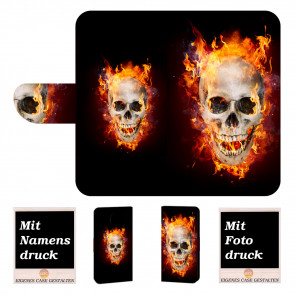 Nokia 2 Handyhülle Tasche mit Totenschädel - Feuer + Foto Bild Text Druck