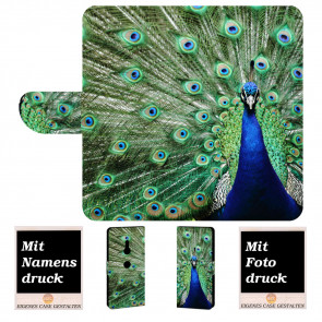 Sony Xperia XZ3 Personalisierte Handy Tasche mit Pfau Bild Druck
