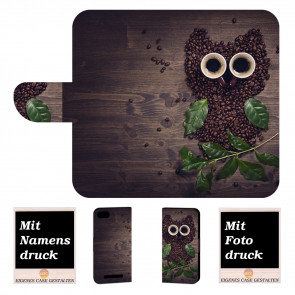 Wiko Lenny 3 Max Handy Hülle Tasche mit Foto Druck Kaffee Eule