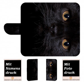 Handy Hülle mit Schwarz Katze Bild Druck für Wiko Lenny 3 Max Etui