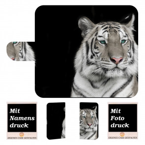Schutzhülle Tasche für Motorola Moto One Handy mit Tiger + Fotodruck