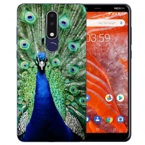 Silikon Schutzhülle TPU Case für Nokia 3.1 Plus mit Bild Namen druck Pfau