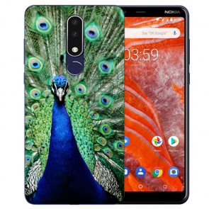 Silikon Schutzhülle TPU Case für Nokia 3.1 Plus mit Bild Namen druck Pfau 