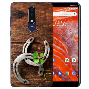 Silikon Schutzhülle TPU für Nokia 3.1 Plus mit Bilddruck Holz hufeisen