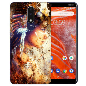 Nokia 3.1 Plus Silikon Schutzhülle TPU mit Bild druck Indianerin Porträt