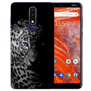 Nokia 3.1 Plus Silikon TPU Hülle mit Bilddruck Leopard mit blauen Augen 