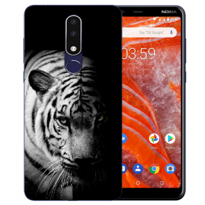 Silikon TPU Hülle mit Bilddruck Tiger Schwarz Weiß für Nokia 3.1 Plus 
