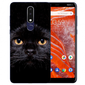 Silikon Schutzhülle TPU für Nokia 3.1 Plus mit Schwarz Katze Bilddruck 
