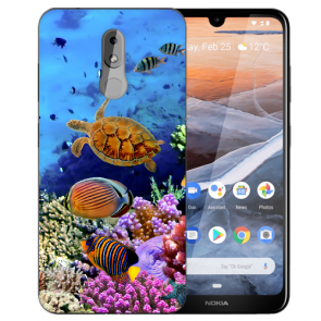 Nokia 3.2 Silikon TPU Handy Hülle mit Bilddruck Aquarium Schildkröten