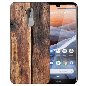 Silikon TPU Handy Hülle mit Bilddruck HolzOptik für Nokia 3.2 Etui