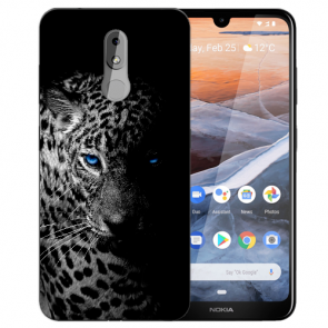 Nokia 3.2 Silikon TPU Handy Hülle mit Bilddruck Leopard mit blauen Augen