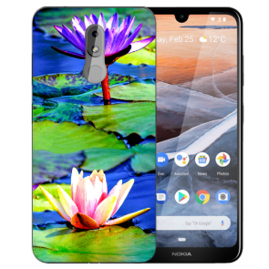 Nokia 3.2 Silikon TPU Handy Hülle mit Bilddruck Lotosblumen Etui