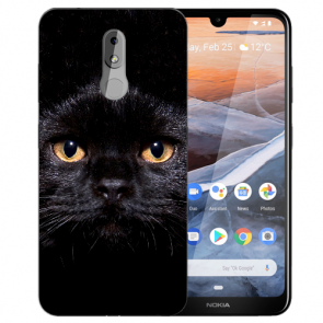 Silikon Schutzhülle TPU Case mit Schwarz Katze Bilddruck für Nokia 3.2