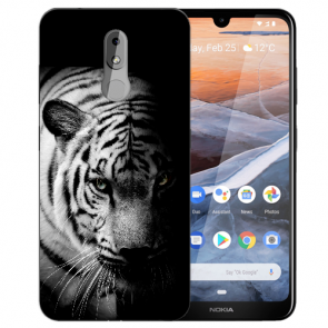 Silikon TPU Handy Hülle für Nokia 3.2 mit Tiger Schwarz Weiß Bilddruck 