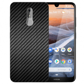 Silikon Schutzhülle TPU für Nokia 3.2 Case mit Carbon Optik Bilddruck 