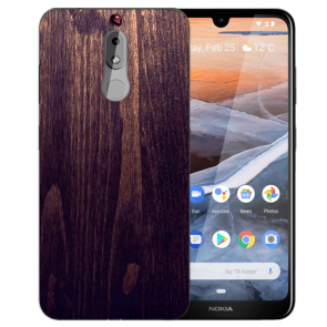 Silikon TPU Handy Hülle mit Bilddruck HolzOptik Dunkelbraun für Nokia 3.2 