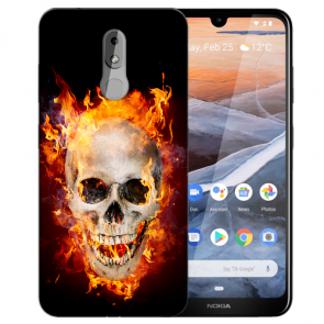 Silikon TPU Handy Hülle mit Bilddruck Totenschädel Feuer für Nokia 3.2 