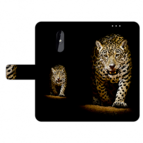 Handy Hülle Tasche für Nokia 3.2 mit Fotodruck Leopard beim Jagd