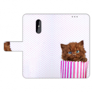 Handy Hülle Tasche für Nokia 3.2 mit Fotodruck Kätzchen Braun Etui