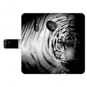 Handy Hülle Tasche mit Fotodruck Tiger Schwarz Weiß für Nokia 3.2 Etui
