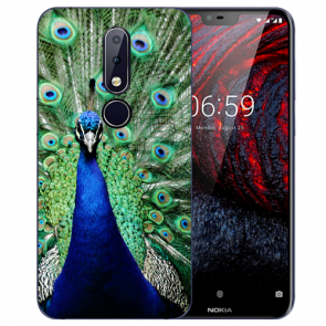 Silikon TPU Hülle mit Pfau Bild druck für Nokia 6.1 Plus (2018) Etui