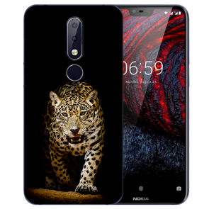 Nokia 6.1 Plus (2018) Silikon TPU Hülle mit Fotodruck Leopard beim Jagd