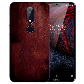 Nokia 6.1 Plus (2018) TPU Hülle mit Fotodruck Eichenholz -Optik