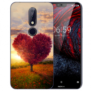 Nokia 6.1 Plus (2018) Silikon TPU Hülle mit Herzbaum Fotodruck Etui