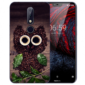 Nokia 6.1 Plus (2018) Silikon TPU Hülle mit Fotodruck Kaffee Eule