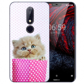 Nokia 6.1 Plus (2018) Silikon TPU Hülle mit Kätzchen Baby Fotodruck 