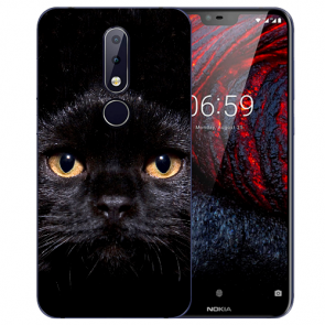 Silikon TPU Hülle mit Schwarz Katze Bild druck für Nokia 6.1 Plus (2018)