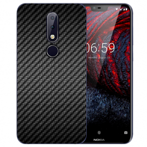 Nokia 6.1 Plus (2018)  Silikon TPU Hülle mit Carbon Optik Bild druck 