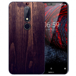 Nokia 6.1 Plus (2018) TPU Hülle mit Fotodruck HolzOptik Dunkelbraun 