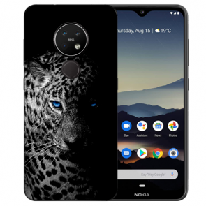 Silikon TPU Hülle für Nokia 7.2 mit Leopard mit blauen Augen Bild Druck 