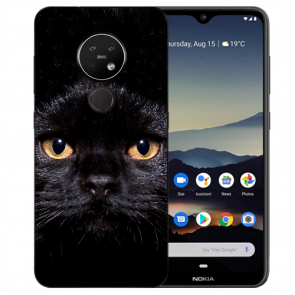 Silikon Schutzhülle TPU mit Schwarz Katze Bild Druck für Nokia 7.2